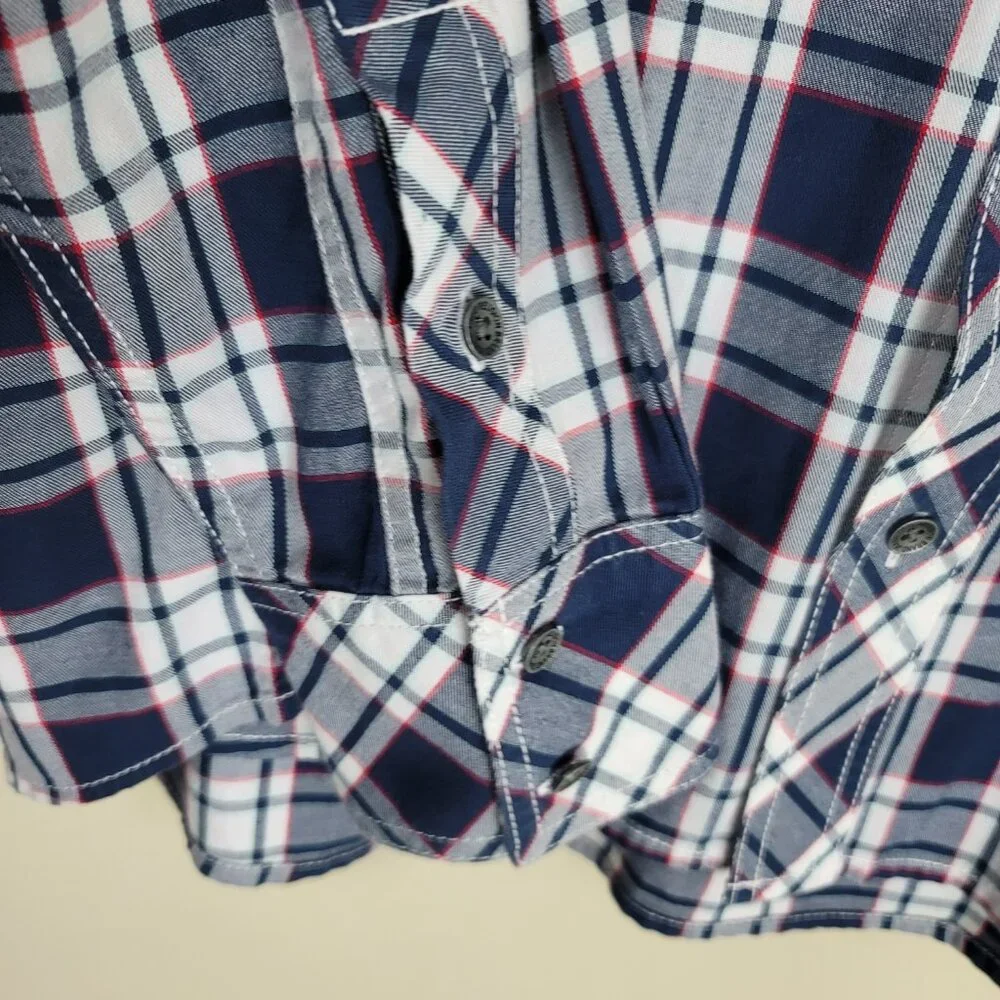True Religion Plaid Western Shirt 3XL Blue Button Down Logo Pockets